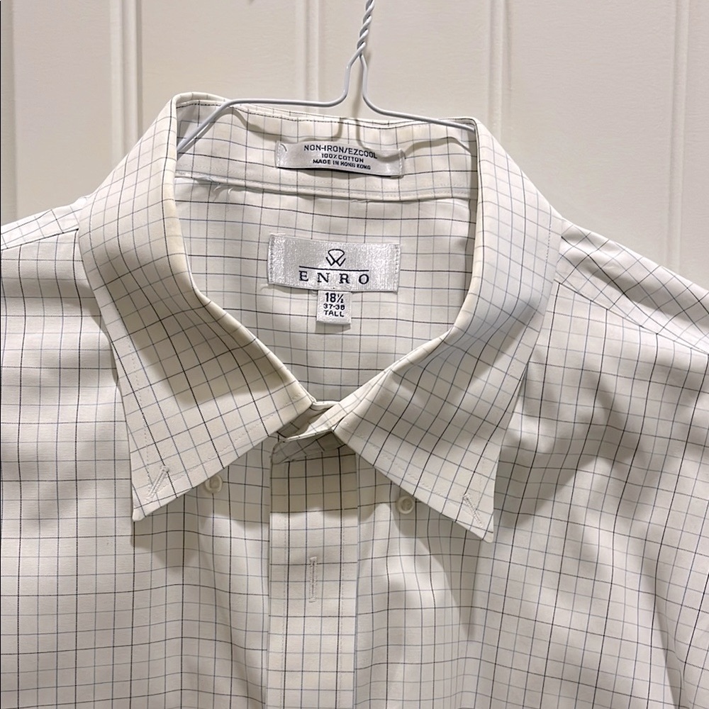 Tall Men's ENRO White Checkered Shirt - size 18 1/2